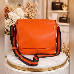Coach Unisex Charles Messenger Vibrant Orange Brown Leather Crossbody  Bag
